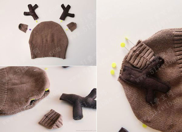 利用旧毛衣改造驯鹿儿童帽