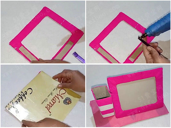 用废纸板做二合一笔筒相框 - 废旧物品手工制作 - 51费宝网