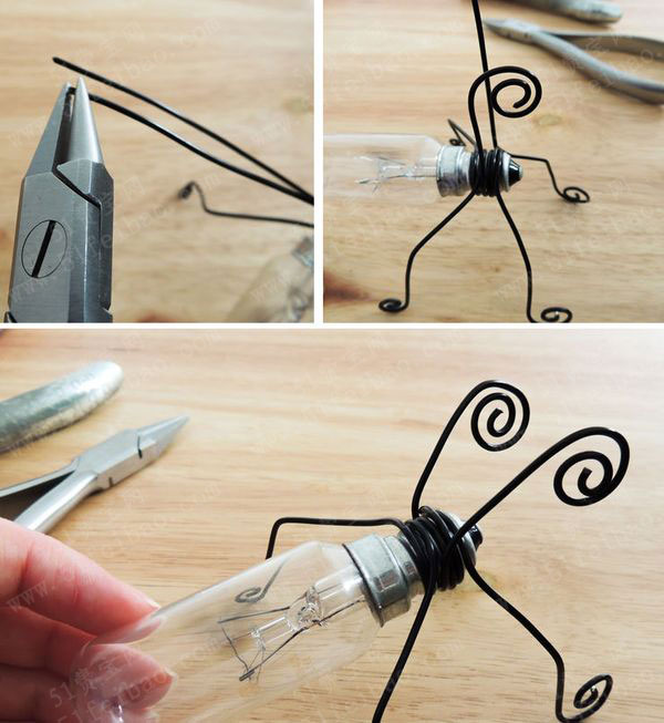 diy废灯泡绕线萤火虫昆虫摆件 - 废物利用手工diy小制作 - 51费宝网