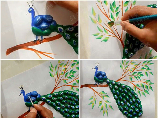 手工diy开心果壳孔雀开屏图