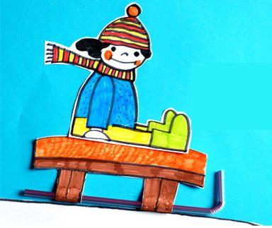 儿童手绘立体滑雪涂色画板