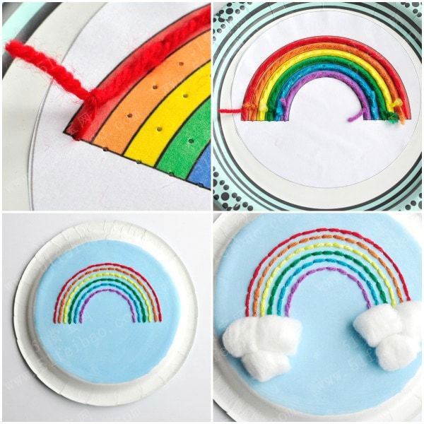 手工diy纸盘上绕线春天彩虹装饰画
