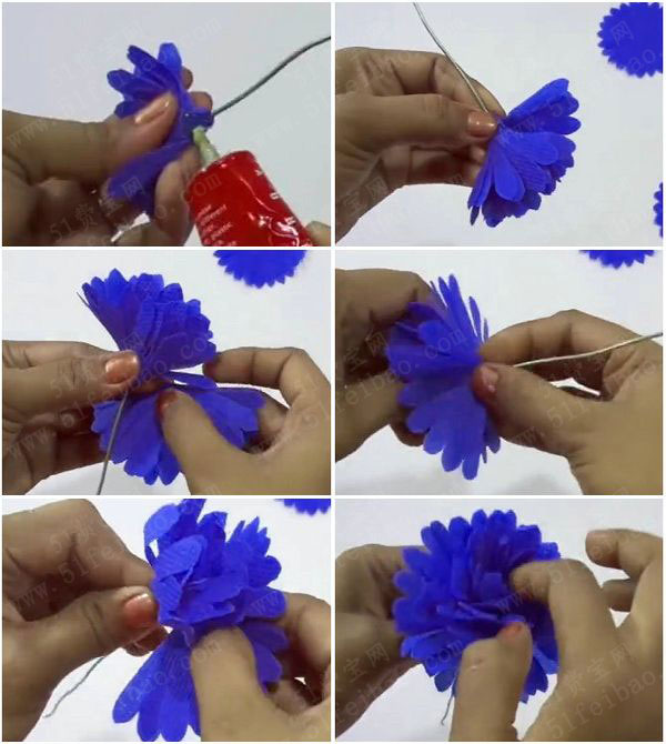 使用环保袋diy手工大丽花 - 废物利用手工diy小制作 - 51费宝网(繁体
