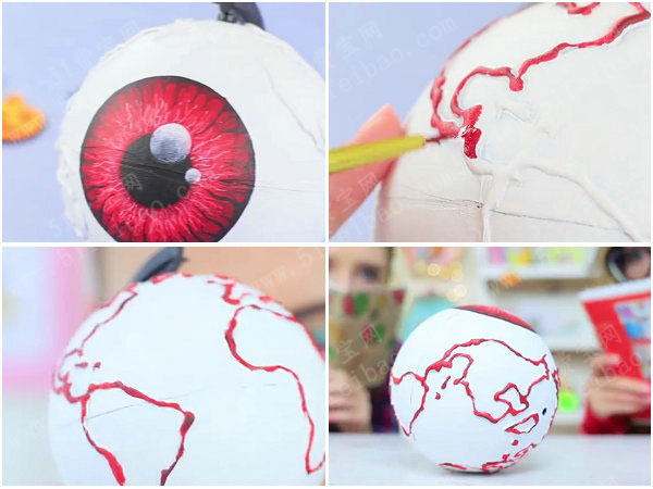 报废地球仪改造diy万圣节眼球大陆仪 - 废物利用手工diy小制作 - 51费
