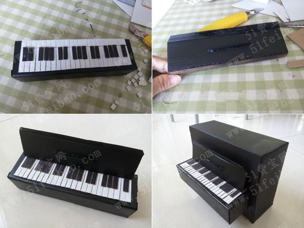 废纸盒diy做立式钢琴小摆件 - 废物利用手工diy小制作 - 51费宝网