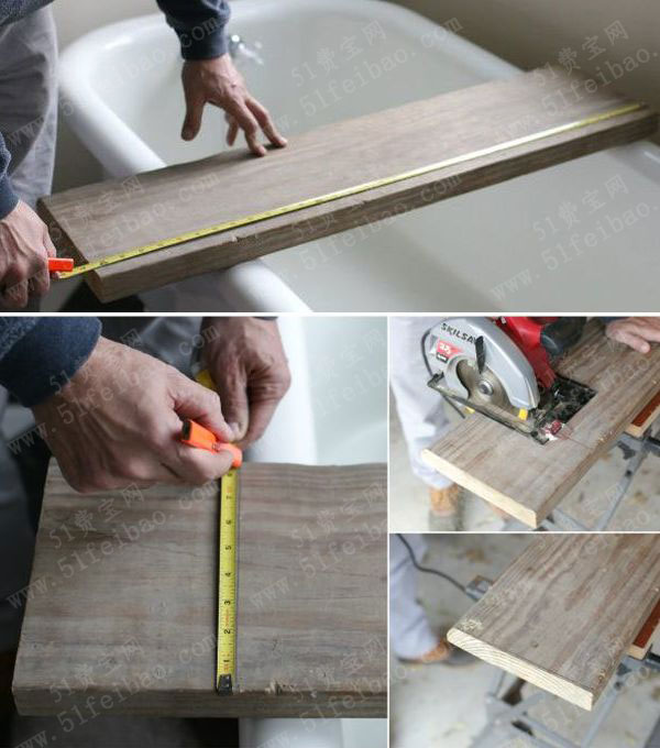 废旧木板制作浴缸酒杯置物搁板图解