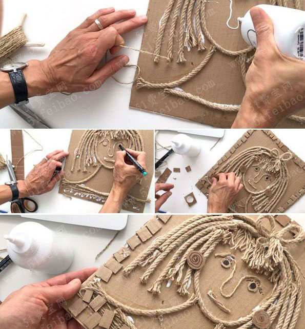 利用硬纸壳diy人像拼贴画 - 废物利用手工diy小制作 - 51费宝网(繁体