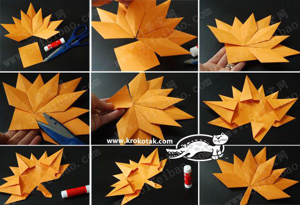 彩色枫叶折纸花圈的做法图解