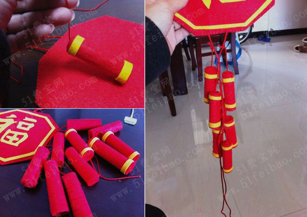 不织布diy 福临门成对新年鞭炮挂饰