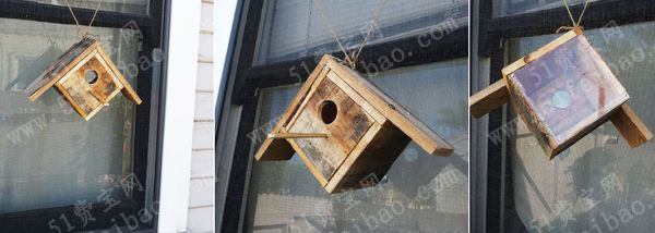 旧物利用废木板做方便观鸟的diy人工鸟巢木屋