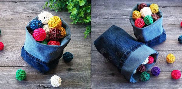 旧裤子裤管制作杂物整理袋 - 废物利用手工diy小制作 - 51费宝网(繁体