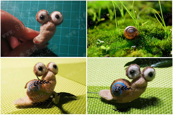 蜗牛壳diy手工,羊毛毡制作极速蜗牛摆件