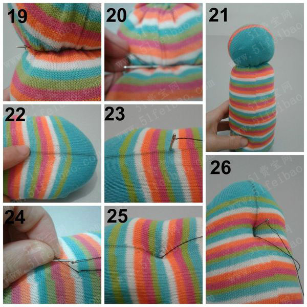 黑发姑娘袜子娃娃全身布偶做法图解