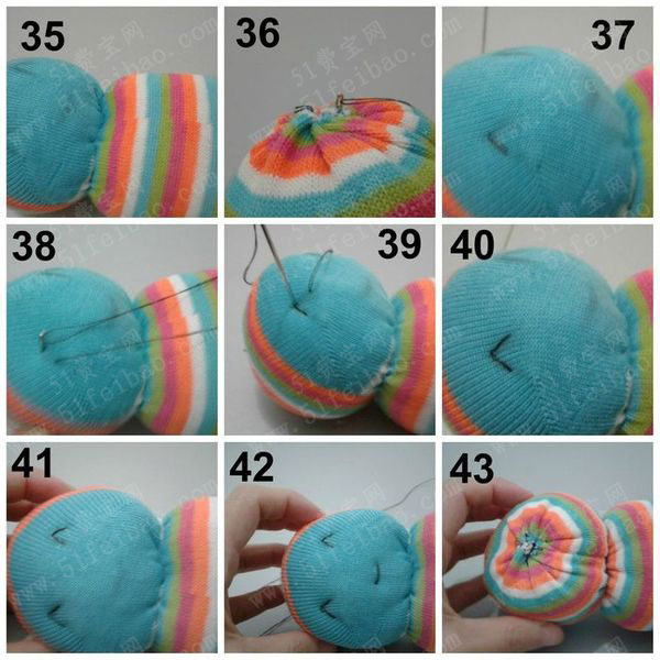 黑发姑娘袜子娃娃全身布偶做法图解