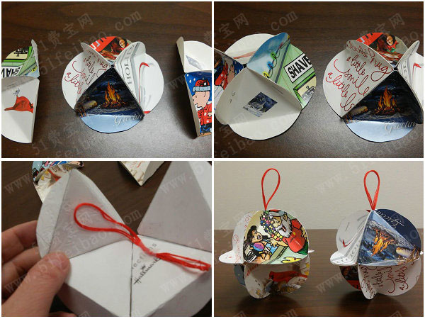利用过时贺卡制作吊饰纸球做法