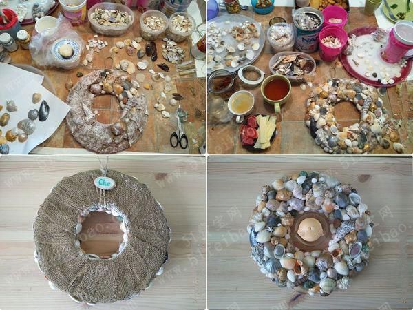 利用贝壳做diy海滩情调圣诞节花环