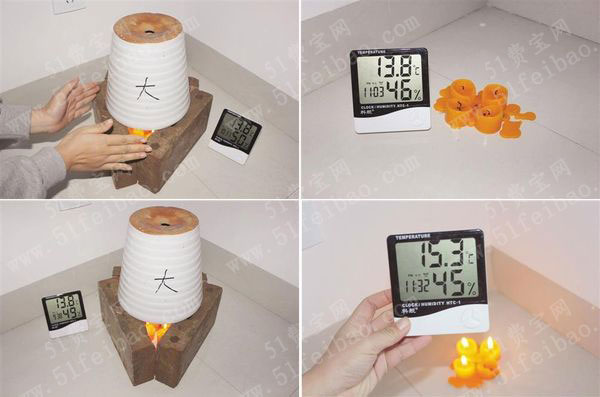 用蜡烛花盆自制简陋实用寒冬取暖器