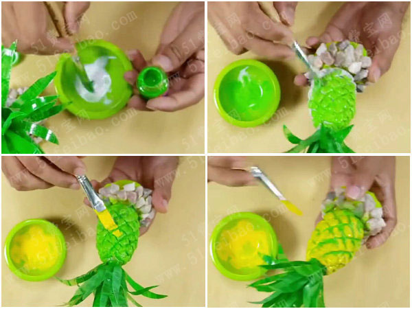 利用卫生纸塑料瓶做一个大菠萝教程 - 废物利用手工diy小制作 - 51费