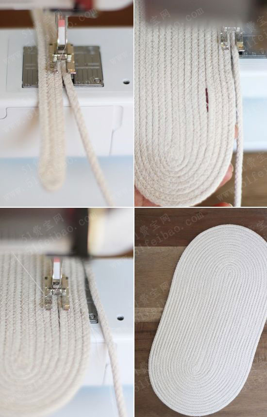 使用绳索diy机缝渐变线环保袋 - 废物利用手工diy小制作 - 51费宝网