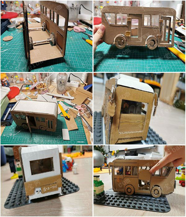 diy环保儿童玩具,旧纸箱改造玩具大巴公交车