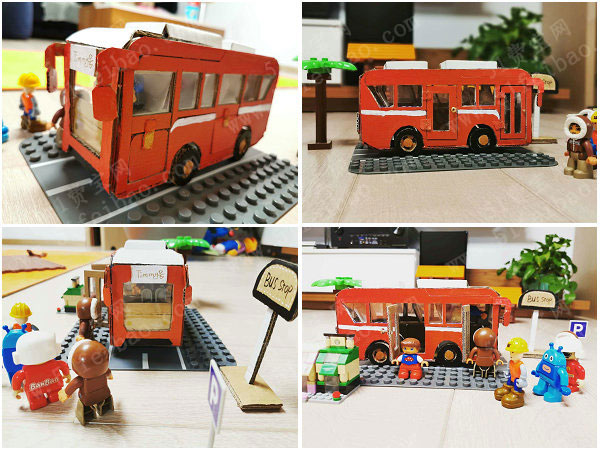 diy环保儿童玩具,旧纸箱改造玩具大巴公交车 - 废旧物品手工制作 - 51