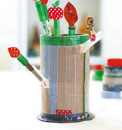 如何废物利用胶带纸轴做漂亮儿童笔筒