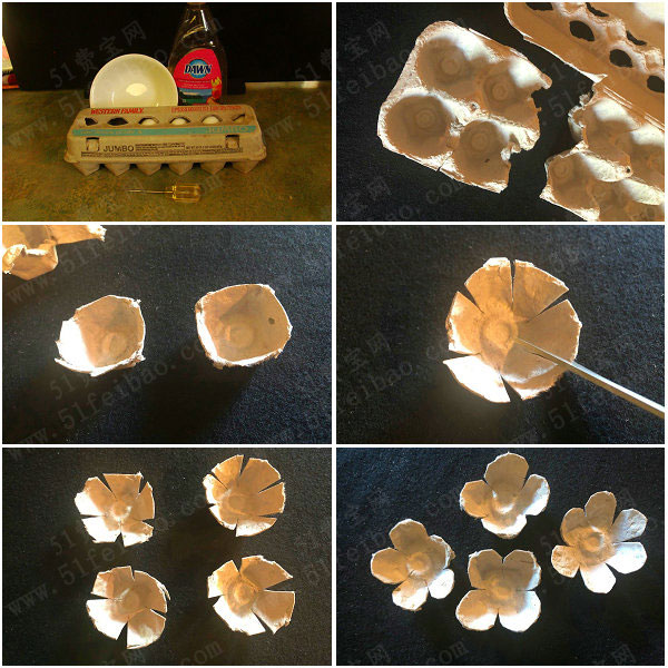 怎样制作环保鸡蛋盒玫瑰花胸针 - 废物利用手工diy小制作 - 51费宝网