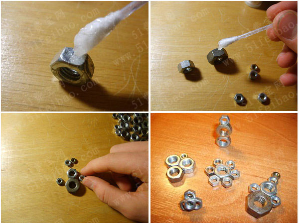 废螺母diy几何组合五金钥匙扣 - 废物利用手工diy小制作 - 51费宝网