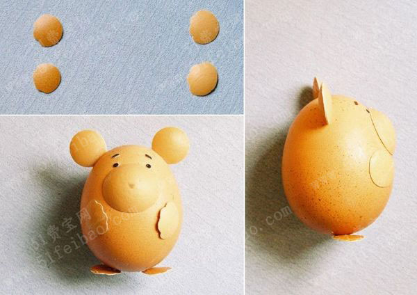小动物,只要能想出它们圆圆胖胖的外形,也可以同样地通过粘胶鸡蛋壳实