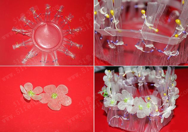 如何废物利用一次性塑料碗做花篮 - 废物利用手工diy小制作 - 51费宝