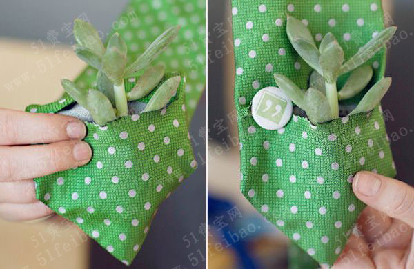 利用过时领带自制创新吊饰盆栽
