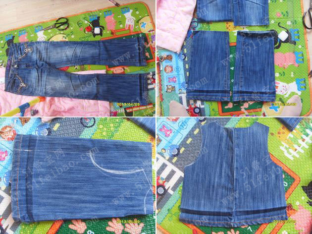 牛仔裤diy变身宝宝短袖马甲背心服