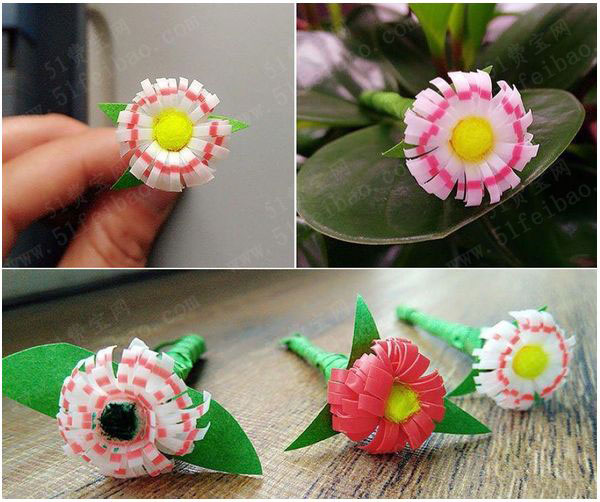 如何利用吸管制做漂亮塑料小花 - 废物利用手工diy小制作 - 51费宝网