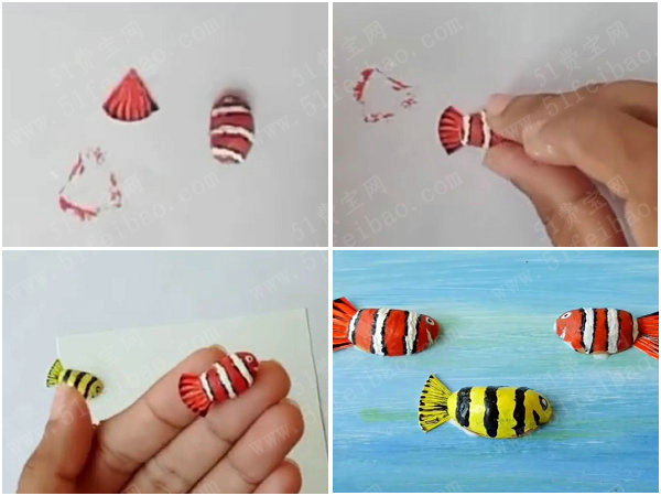 开心果壳diy儿童小鱼画幼儿园作品
