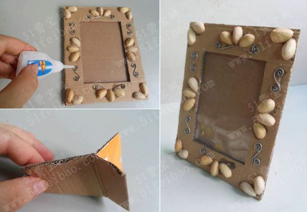 环保点缀生活diy开心果壳纸板相框 - 废物利用手工diy小制作 - 51费宝
