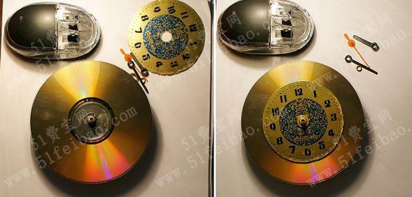 废光盘旧鼠标旧物改造：diy制作漂亮小座钟
