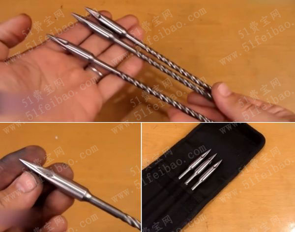 用旧钻头改造diy复古防身飞镖红缨菱形钢镖