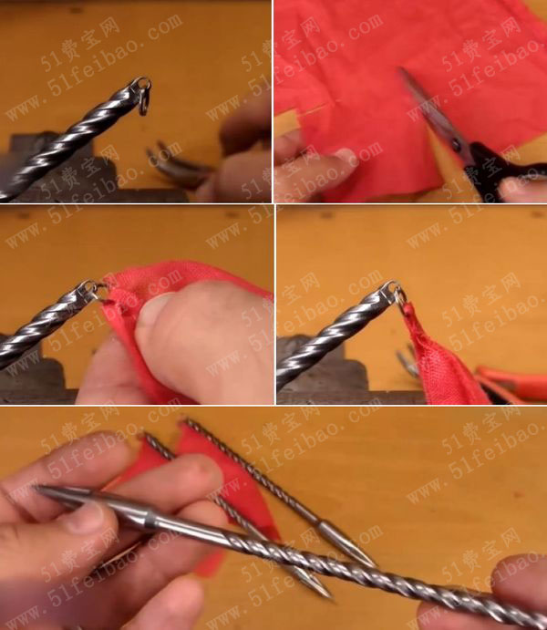 用旧钻头改造diy复古防身飞镖红缨菱形钢镖