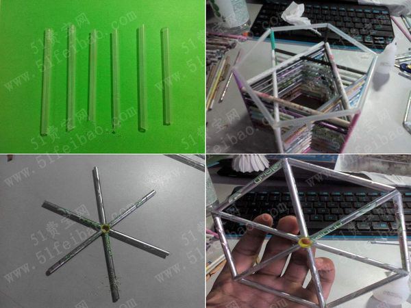 笔芯废物利用做diy六芒星笔筒教程 - 废物利用手工diy小制作 - 51费宝