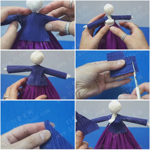 纸艺人偶制作教程diy皱纹纸古装韩服娃娃