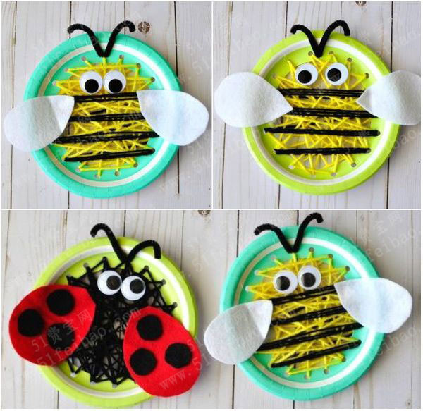 用纸盘手工制作春天蜜蜂和瓢虫