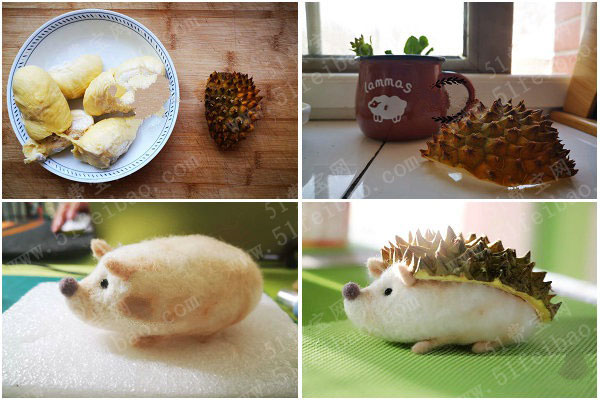 榴莲壳废物利用,diy萌萌哒榴莲小刺猬 - 废旧物品手工制作 - 51费宝网