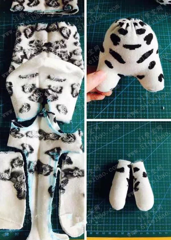 diy袜子娃娃教材之黑白花熊布偶