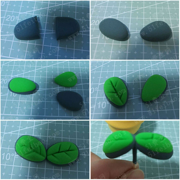 黏土儿童手工diy春天嫩绿小叶子盆栽