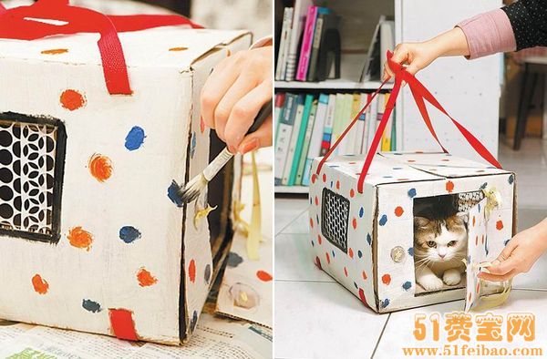 废纸箱改造猫咪便携式猫箱