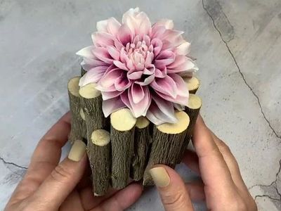 枯树枝创意花盆架,用树枝自制小花盆过程