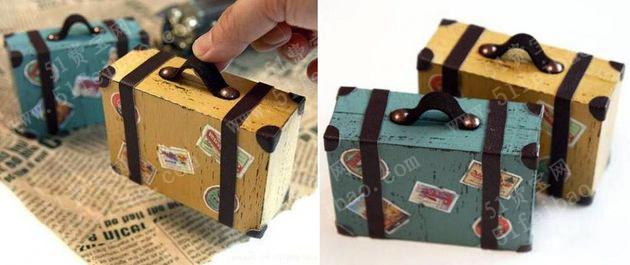 利用碎木块DIY怀旧旅行箱小饰品