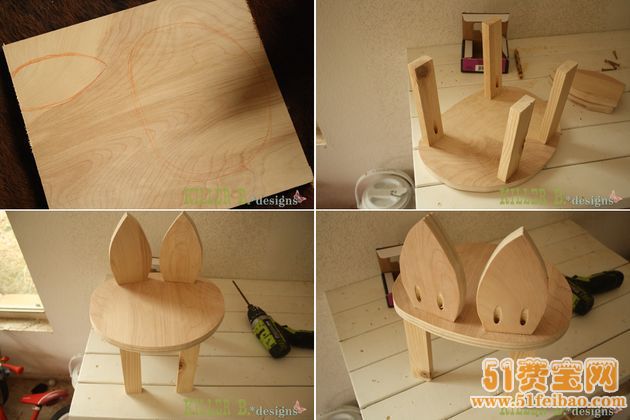 家庭木工diy:可爱的小兔子儿童矮凳 - 废物利用手工diy小制作 - 51费