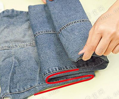 不动针线改造牛仔裤做挂起式收纳袋