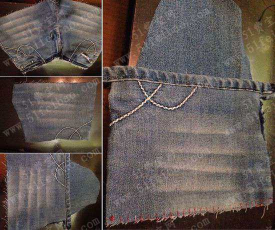 利用废牛仔裤布料改造的自制牛仔布小书包
